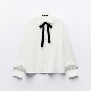 ZARA- new, never worn. Size Medium. White blouse with black tie.